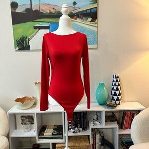 Elegant Red Long Sleeve Bodysuit